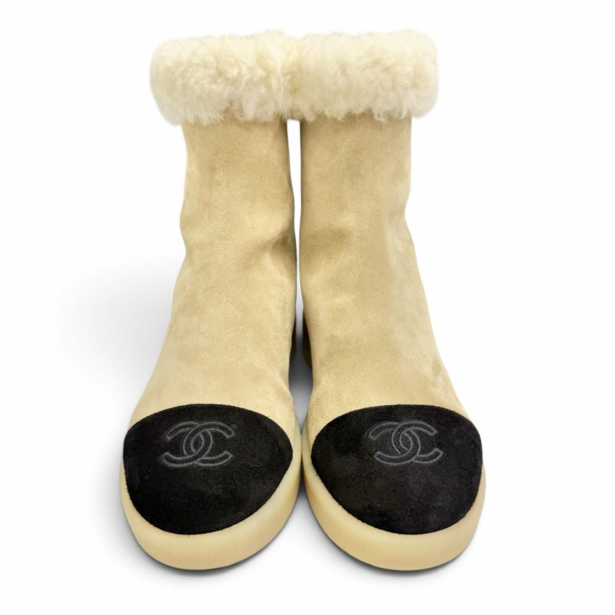 Chanel Suede Leather CC Logo Back Zip Shearling Ankle Boots Short — view 3