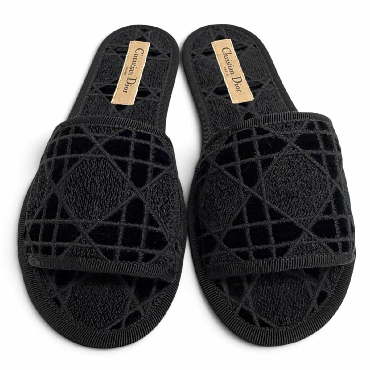 Dior Chez Moi Velvet Cannage Stitch Design Room Shoes Black — view 3
