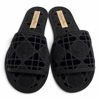Dior Chez Moi Velvet Cannage Stitch Design Room Shoes Black — view 3