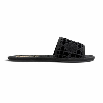 Dior Chez Moi Velvet Cannage Stitch Design Room Shoes Black — view 7