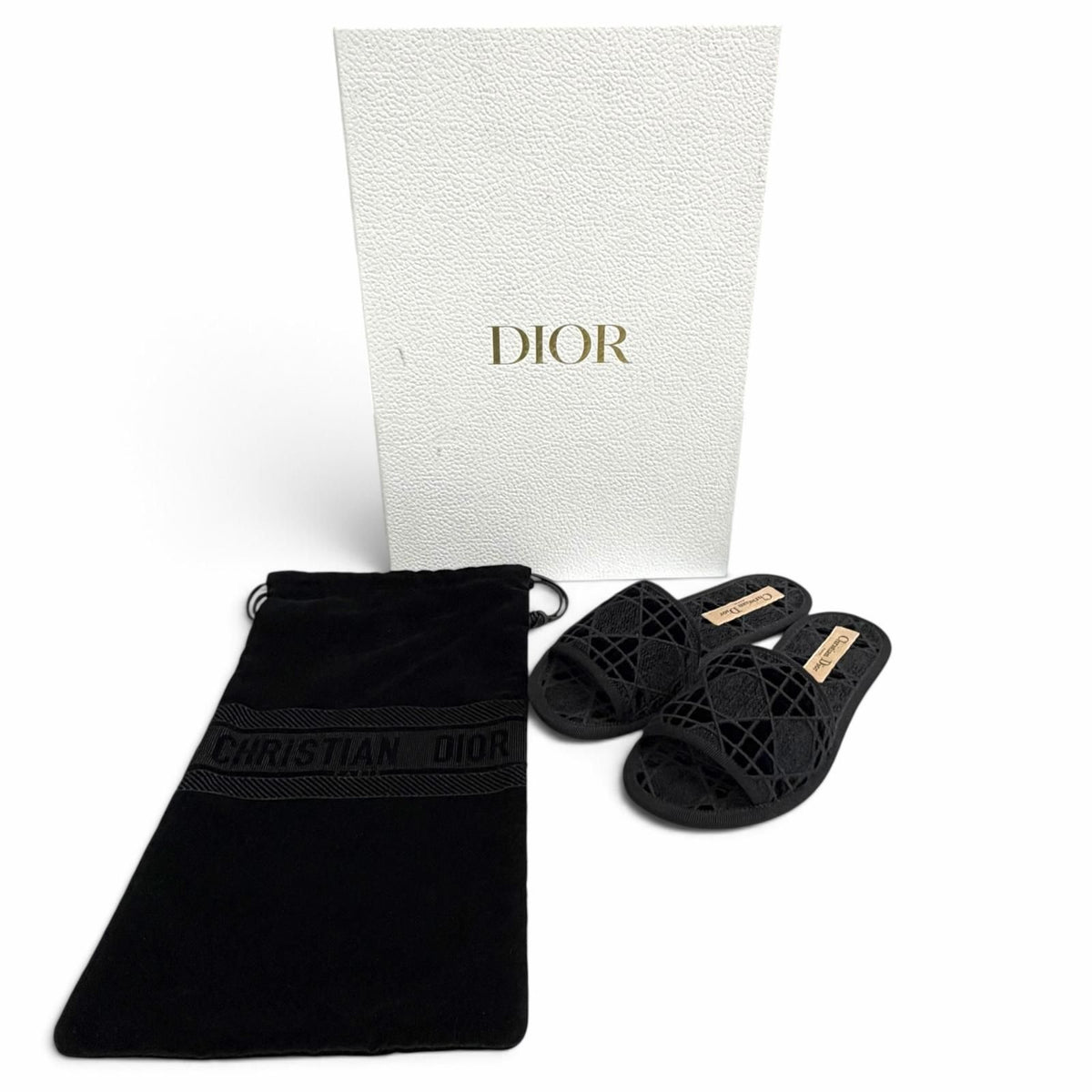 Dior Chez Moi Velvet Cannage Stitch Design Room Shoes Black — view 2