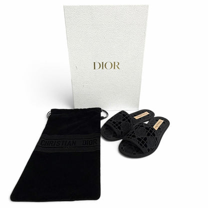 Dior Chez Moi Velvet Cannage Stitch Design Room Shoes Black — view 2