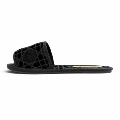 Dior Chez Moi Velvet Cannage Stitch Design Room Shoes Black — view 6