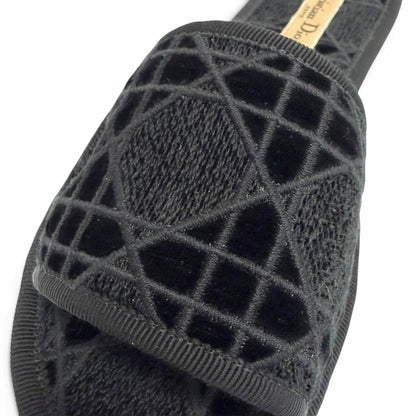 Dior Chez Moi Velvet Cannage Stitch Design Room Shoes Black — view 8