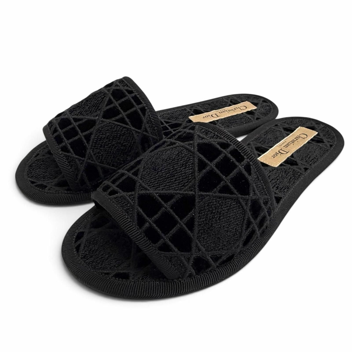 Dior Chez Moi Velvet Cannage Stitch Design Room Shoes Black