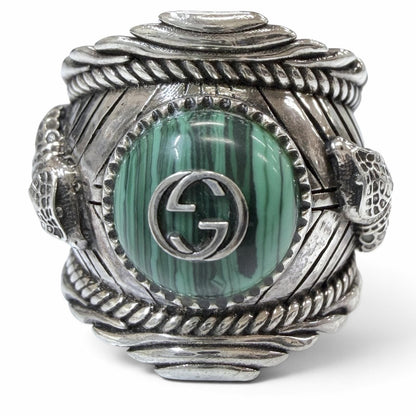 Gucci Interlocking G Garden Snake Tiger Head Ring Silver Green — view 2