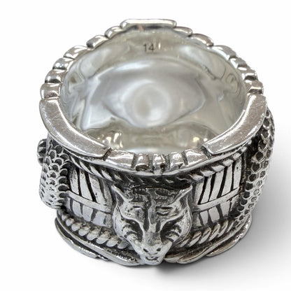 Gucci Interlocking G Garden Snake Tiger Head Ring Silver Green — view 4