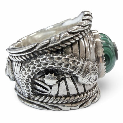 Gucci Interlocking G Garden Snake Tiger Head Ring Silver Green — view 5