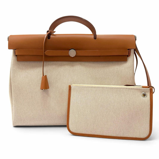 Hermes Herbag Zip Messenger 39 Vache Hunter Toile H Silver Forbe Natural