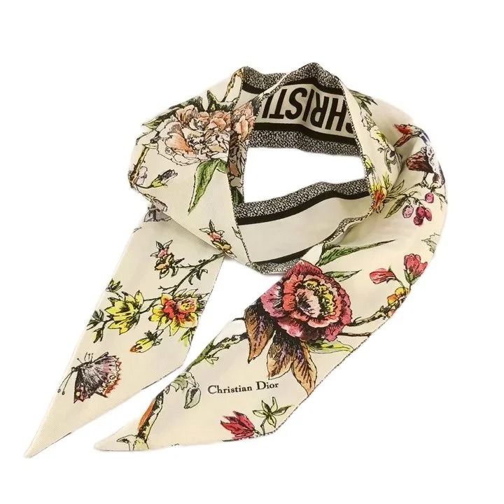Dior Jardin Botanique Mitzah Scarf Silk Floral All Over Print Logo Multicolor