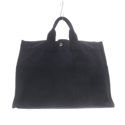 Hermes Fourre Tout Handbag Canvas Tote Navy Black