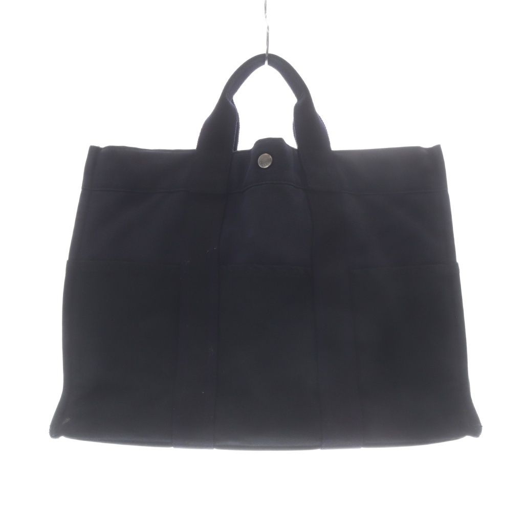 Hermes Fourre Tout Handbag Canvas Tote Navy Black — view 2