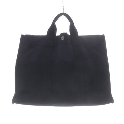 Hermes Fourre Tout Handbag Canvas Tote Navy Black — view 2