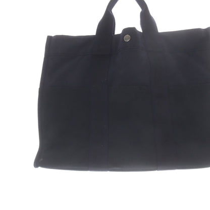 Hermes Fourre Tout Handbag Canvas Tote Navy Black — view 4