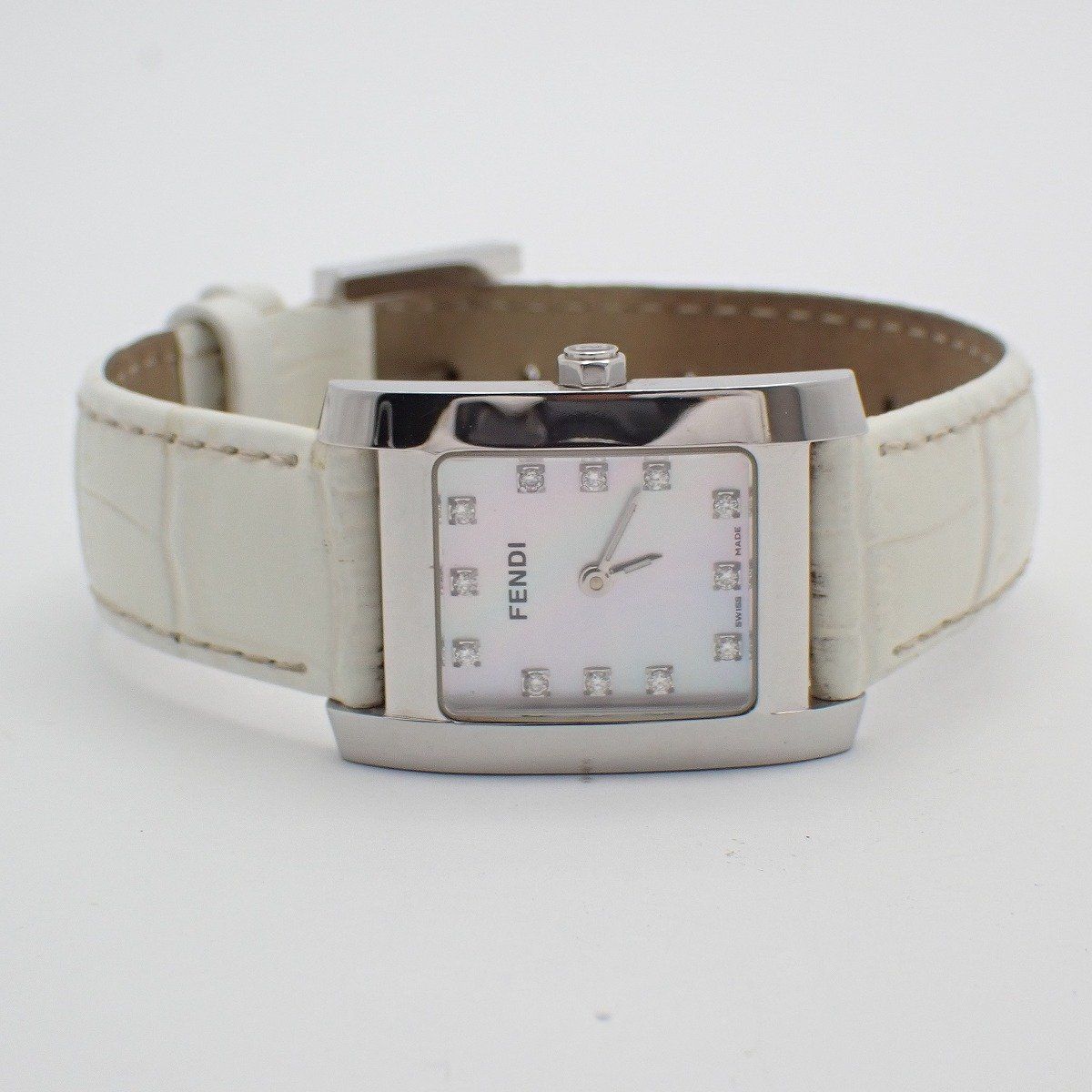 Fendi Classico Quartz Watch Diamond Shell Dial Leather Strap — view 2