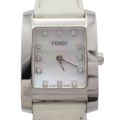 Fendi Classico Quartz Watch Diamond Shell Dial Leather Strap
