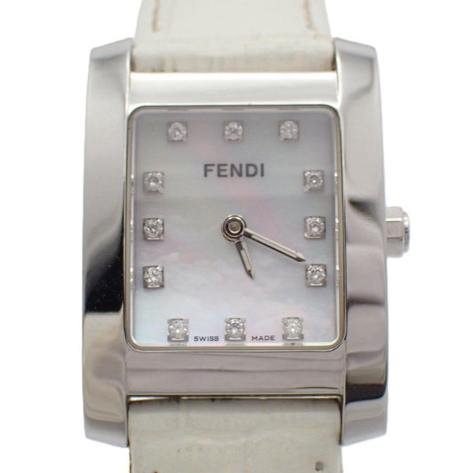 Fendi Classico Quartz Watch Diamond Shell Dial Leather Strap