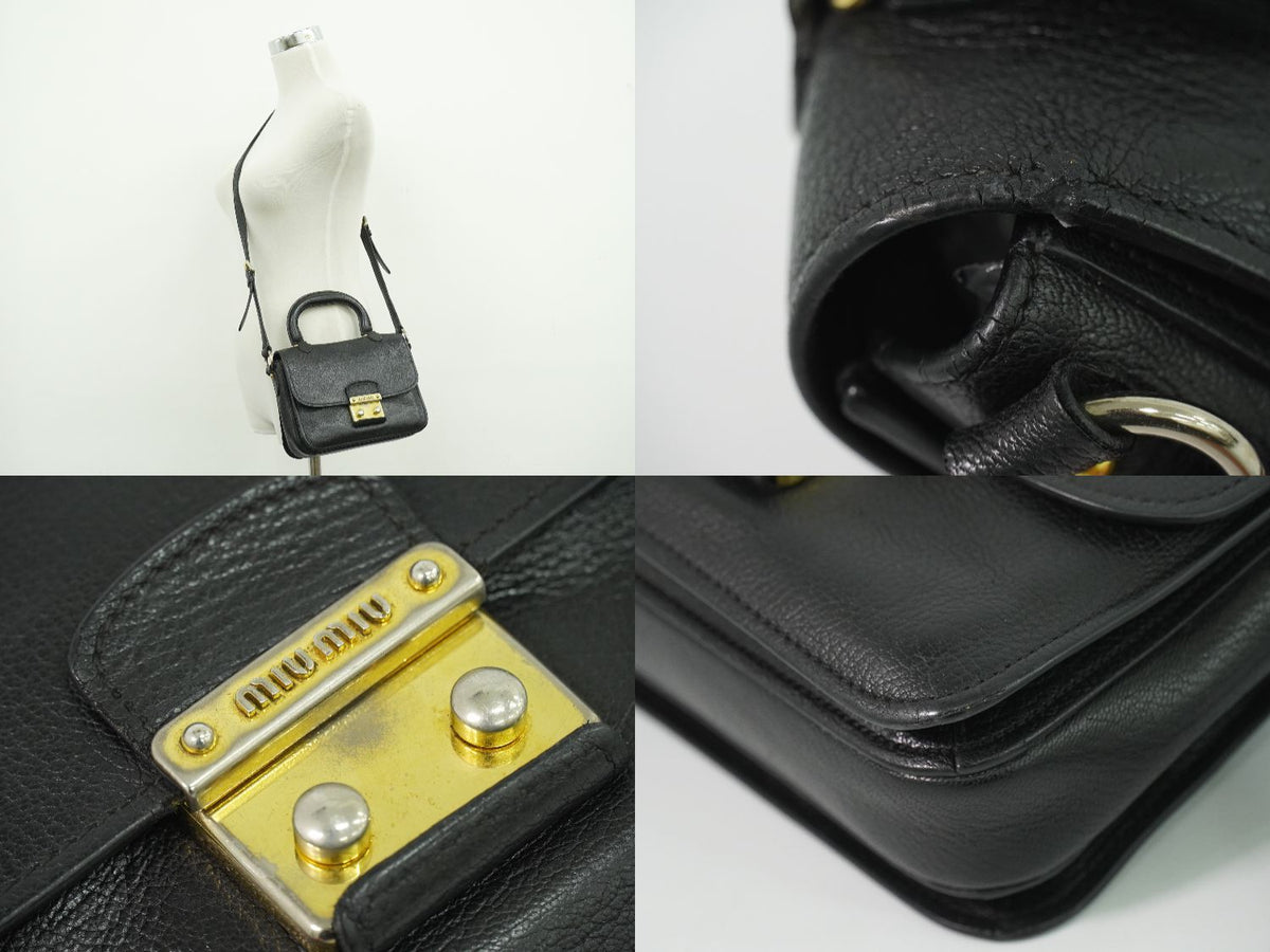 Miu Miu Madras 2-Way Shoulder Bag Pochette Leather Black — view 7