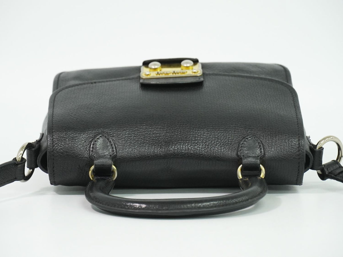 Miu Miu Madras 2-Way Shoulder Bag Pochette Leather Black — view 5