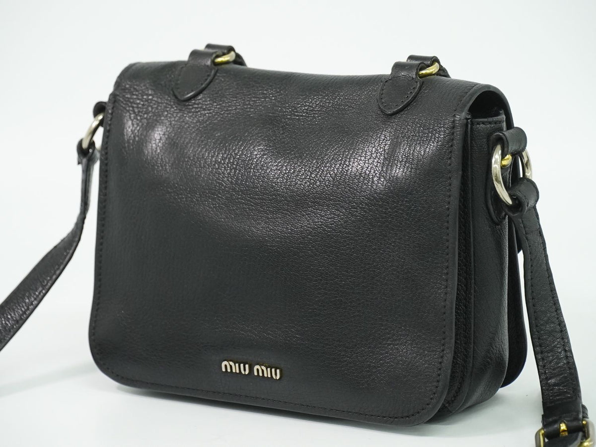 Miu Miu Madras 2-Way Shoulder Bag Pochette Leather Black — view 2