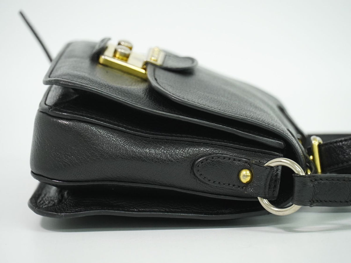 Miu Miu Madras 2-Way Shoulder Bag Pochette Leather Black — view 4