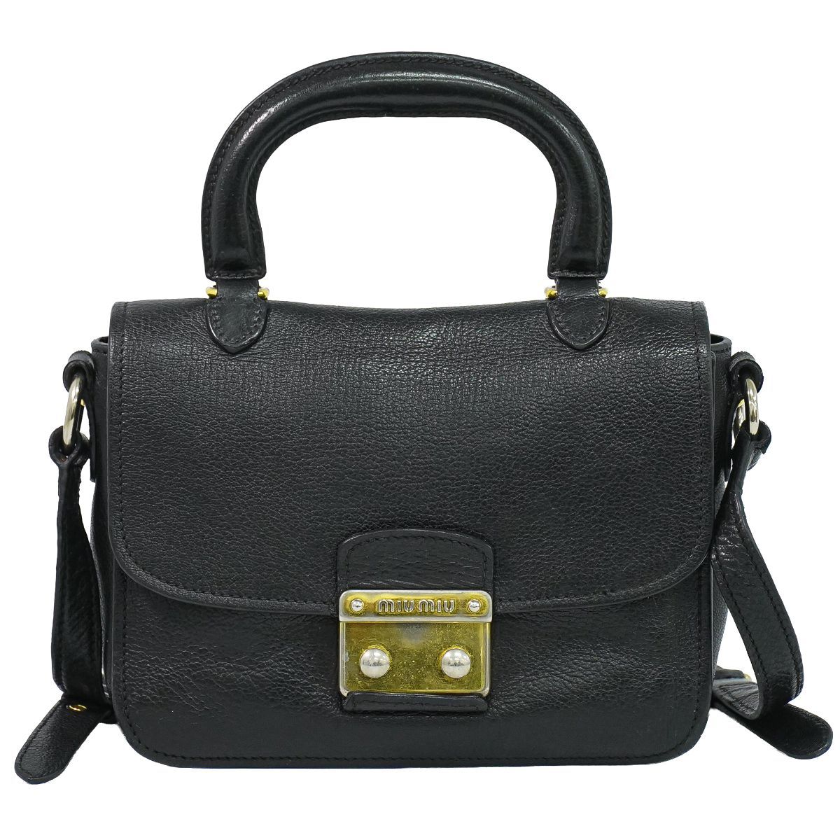 Miu Miu Madras 2-Way Shoulder Bag Pochette Leather Black