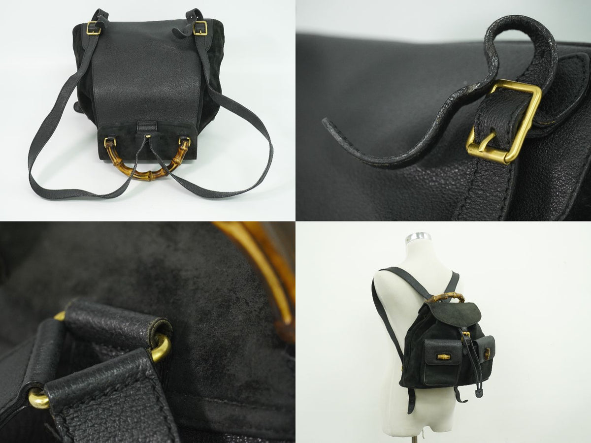Gucci Bamboo Backpack Suede Leather Black — view 6