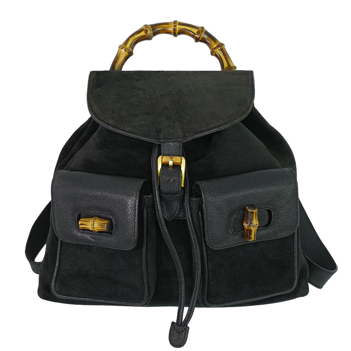 Gucci Bamboo Backpack Suede Leather Black
