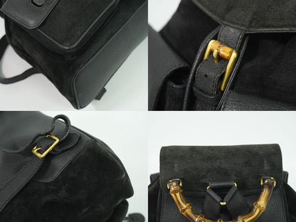 Gucci Bamboo Backpack Suede Leather Black — view 7