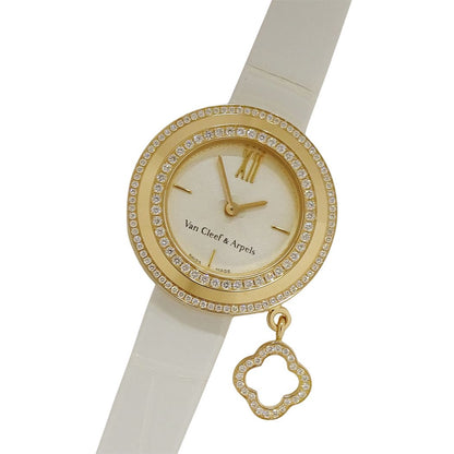 Van Cleef & Arpels Watch Charm Mini Diamond Quartz 750 Pink Gold Leather White