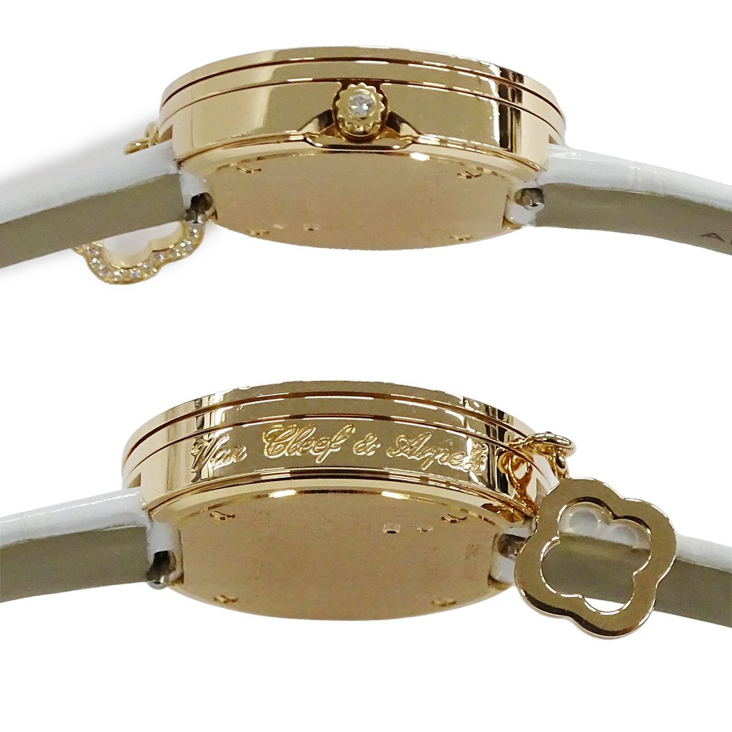 Van Cleef & Arpels Watch Charm Mini Diamond Quartz 750 Pink Gold Leather White — view 3