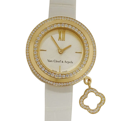 Van Cleef & Arpels Watch Charm Mini Diamond Quartz 750 Pink Gold Leather White — view 2