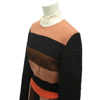 Fendi Long Sleeve Dress Knee-Length Panel Color Block Black Pink Brown 38 — view 4