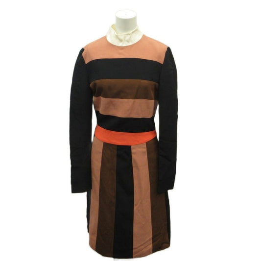 Fendi Long Sleeve Dress Knee-Length Panel Color Block Black Pink Brown 38