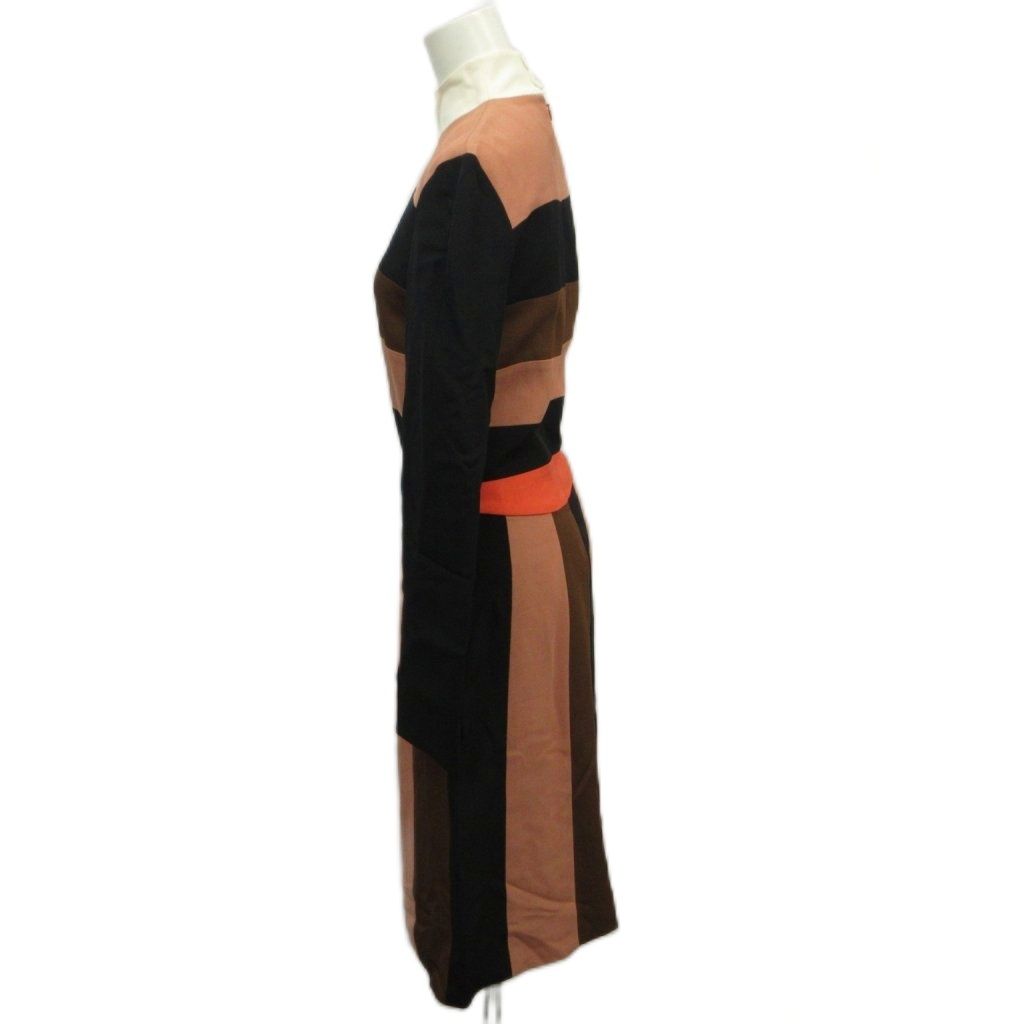 Fendi Long Sleeve Dress Knee-Length Panel Color Block Black Pink Brown 38 — view 3