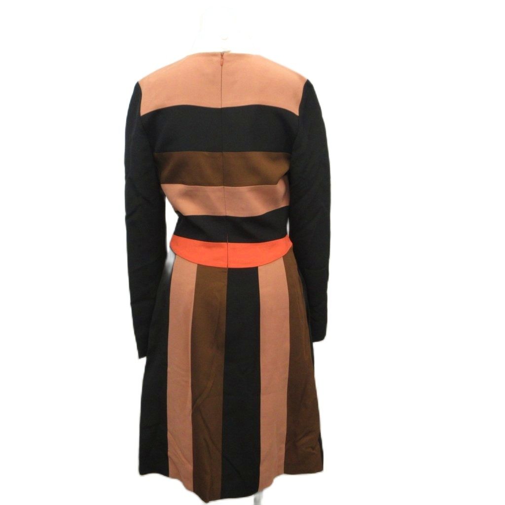 Fendi Long Sleeve Dress Knee-Length Panel Color Block Black Pink Brown 38 — view 2
