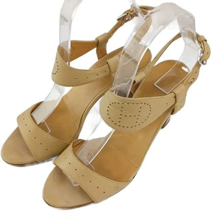 Hermes Evelyne Sandals Leather Open Toe High Heels Ankle Strap H Logo