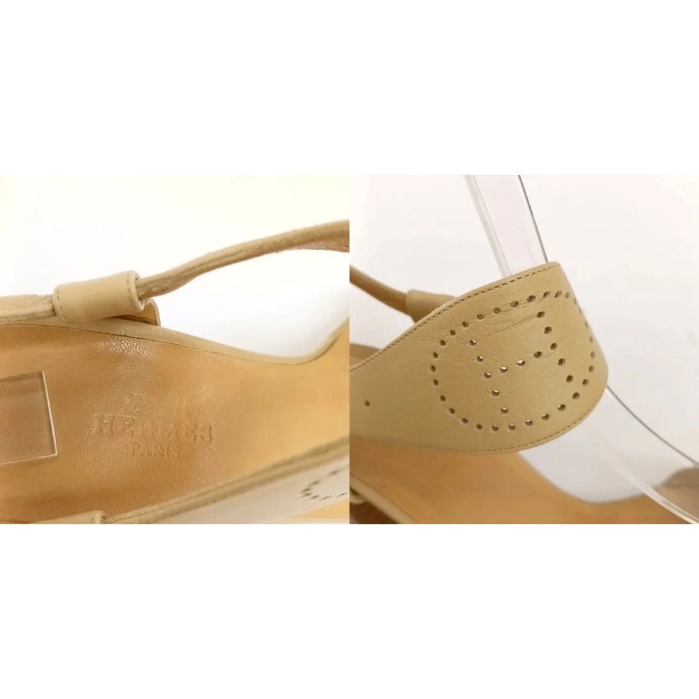 Hermes Evelyne Sandals Leather Open Toe High Heels Ankle Strap H Logo — view 7