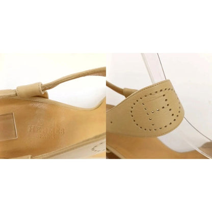 Hermes Evelyne Sandals Leather Open Toe High Heels Ankle Strap H Logo — view 7