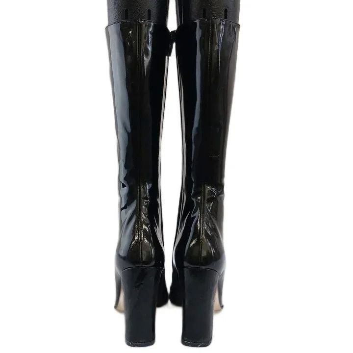 Gucci Long Boots Patent Square Toe High Heels Horsebit Silver Black 6.5 — view 3