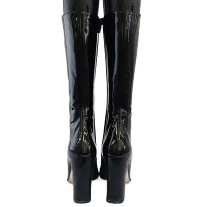 Gucci Long Boots Patent Square Toe High Heels Horsebit Silver Black 6.5 — view 3
