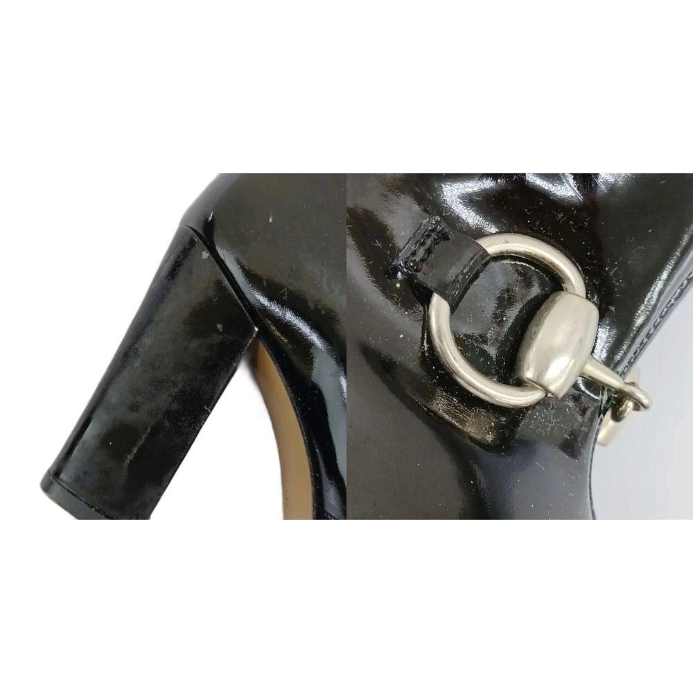 Gucci Long Boots Patent Square Toe High Heels Horsebit Silver Black 6.5 — view 7