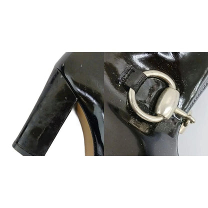Gucci Long Boots Patent Square Toe High Heels Horsebit Silver Black 6.5 — view 7