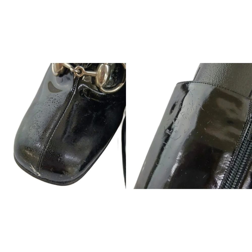 Gucci Long Boots Patent Square Toe High Heels Horsebit Silver Black 6.5 — view 6