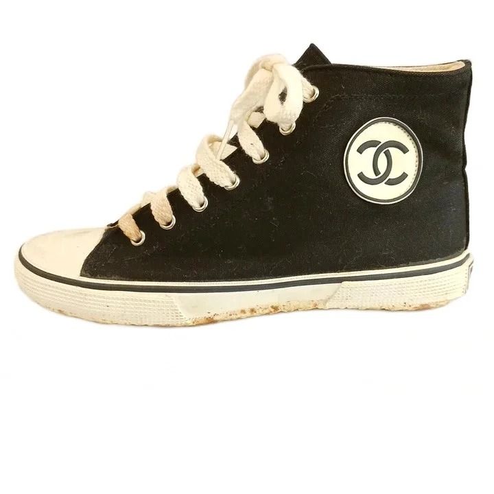 Chanel Vintage CC Logo Canvas High-Top Sneakers Black