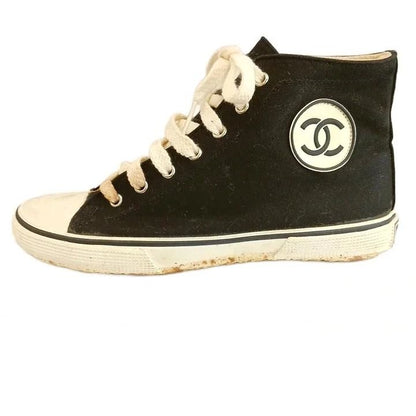 Chanel Vintage CC Logo Canvas High-Top Sneakers Black