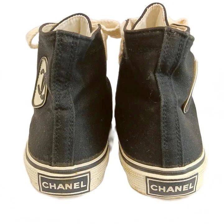 Chanel Vintage CC Logo Canvas High-Top Sneakers Black — view 5