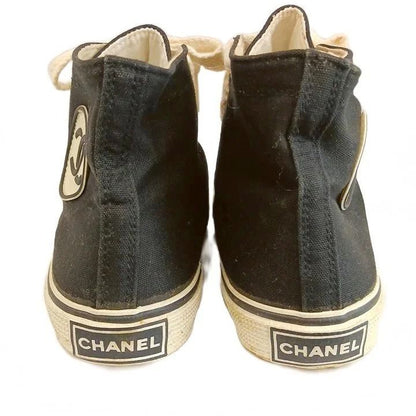 Chanel Vintage CC Logo Canvas High-Top Sneakers Black — view 5