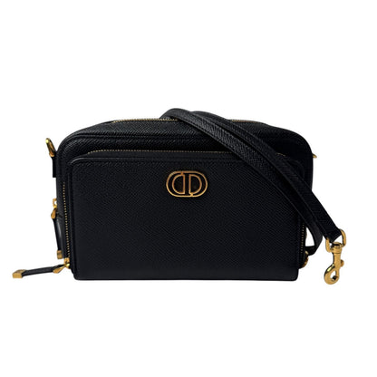 Dior Caro Double Pouch Black Shoulder Bag Leather CD