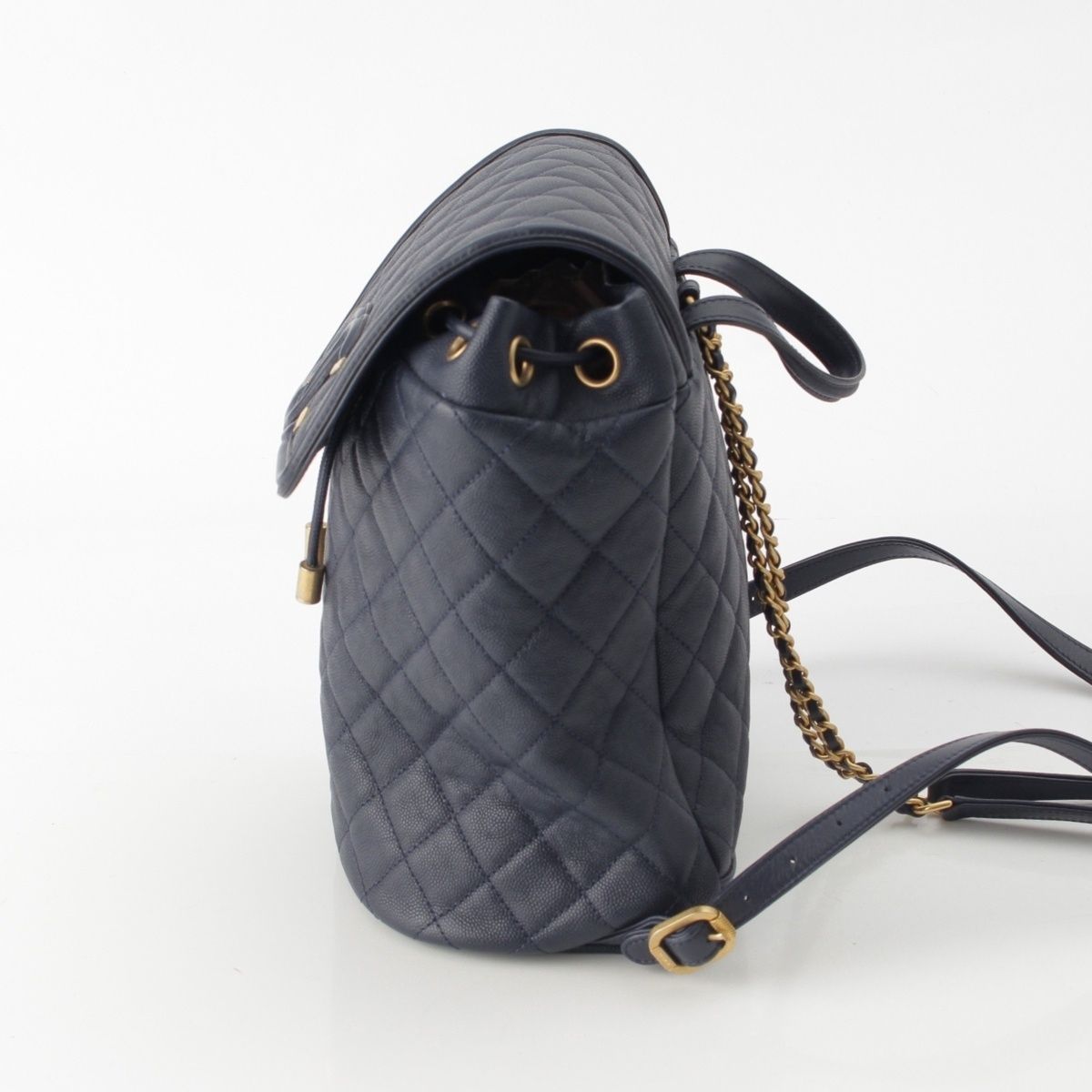 Chanel CC Filigree Quilted Caviar Leather Backpack Navy — view 3
